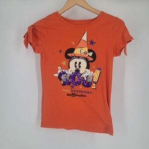 Mickey Mouse BOO Halloween Orange T Shirt Top Tee Disney Parks Size Large Kids